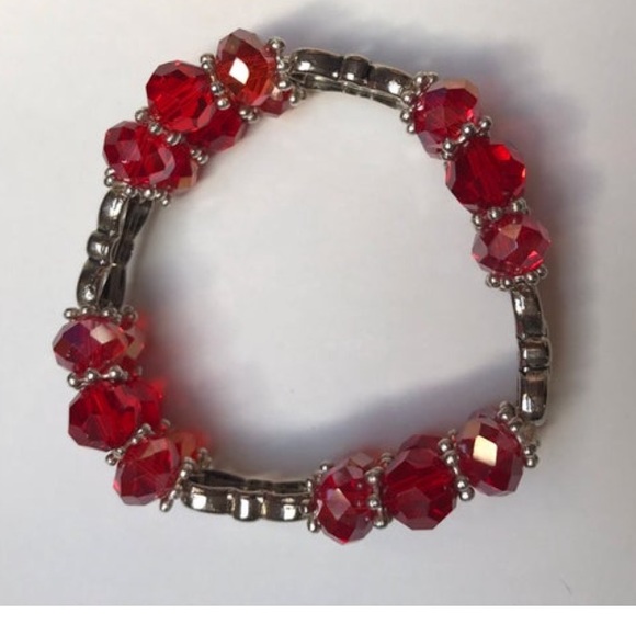 Red Double Beaded Bracelet, Summer, Handmade, - Picture 2 of 5